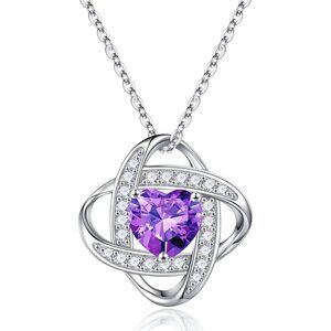 Women's Gemstone Sterling Natural Silver Purple Love Knot Birthstone Necklace